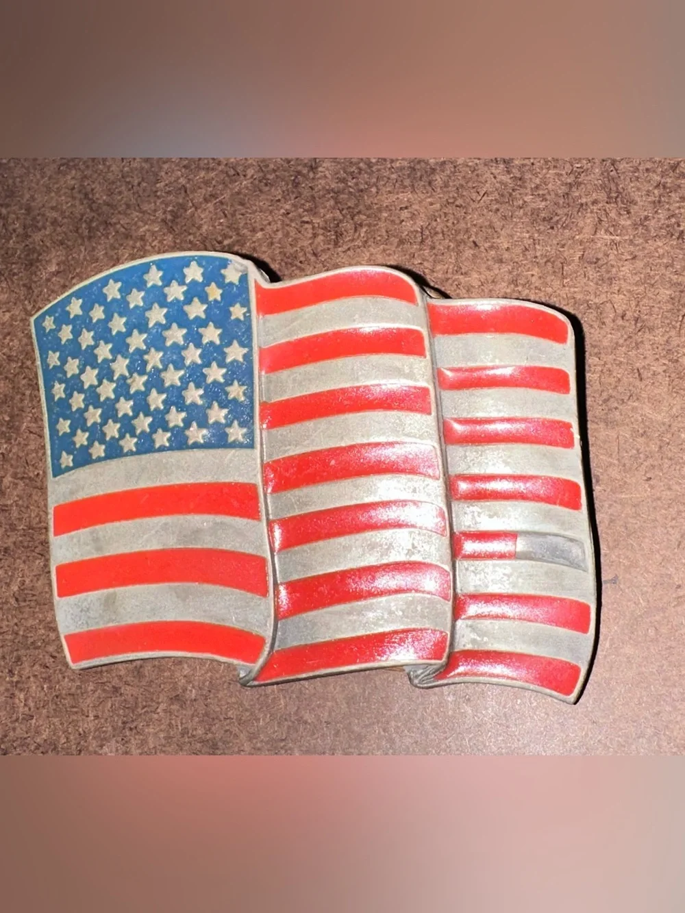 VINTAGE USA FLAG, PEWTER BELT BUCKLE. Old Glory